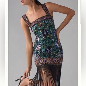 By Anthropologie Slim Fringed Midi Dress